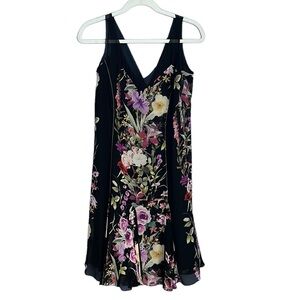 Badgley Mischka Collection Silk Black Floral Sleeveless Dress Size 14